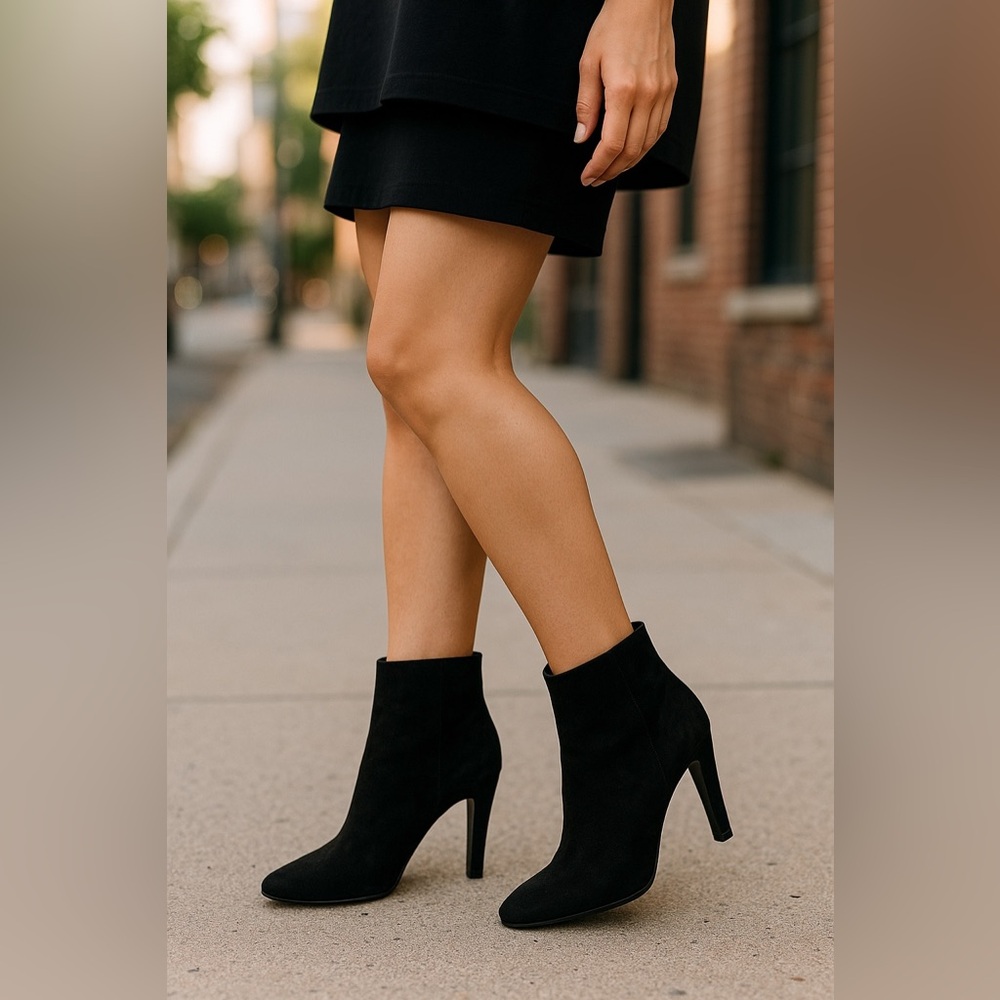 PRADA classic arc heeled ankle booties size 8 1/2 zippers suede timeless